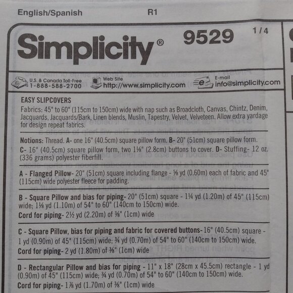 Sofa Slipcovers and Pillows Sewing Pattern Simplicity 9529 Classic Home UNCUT - Picture 8 of 9